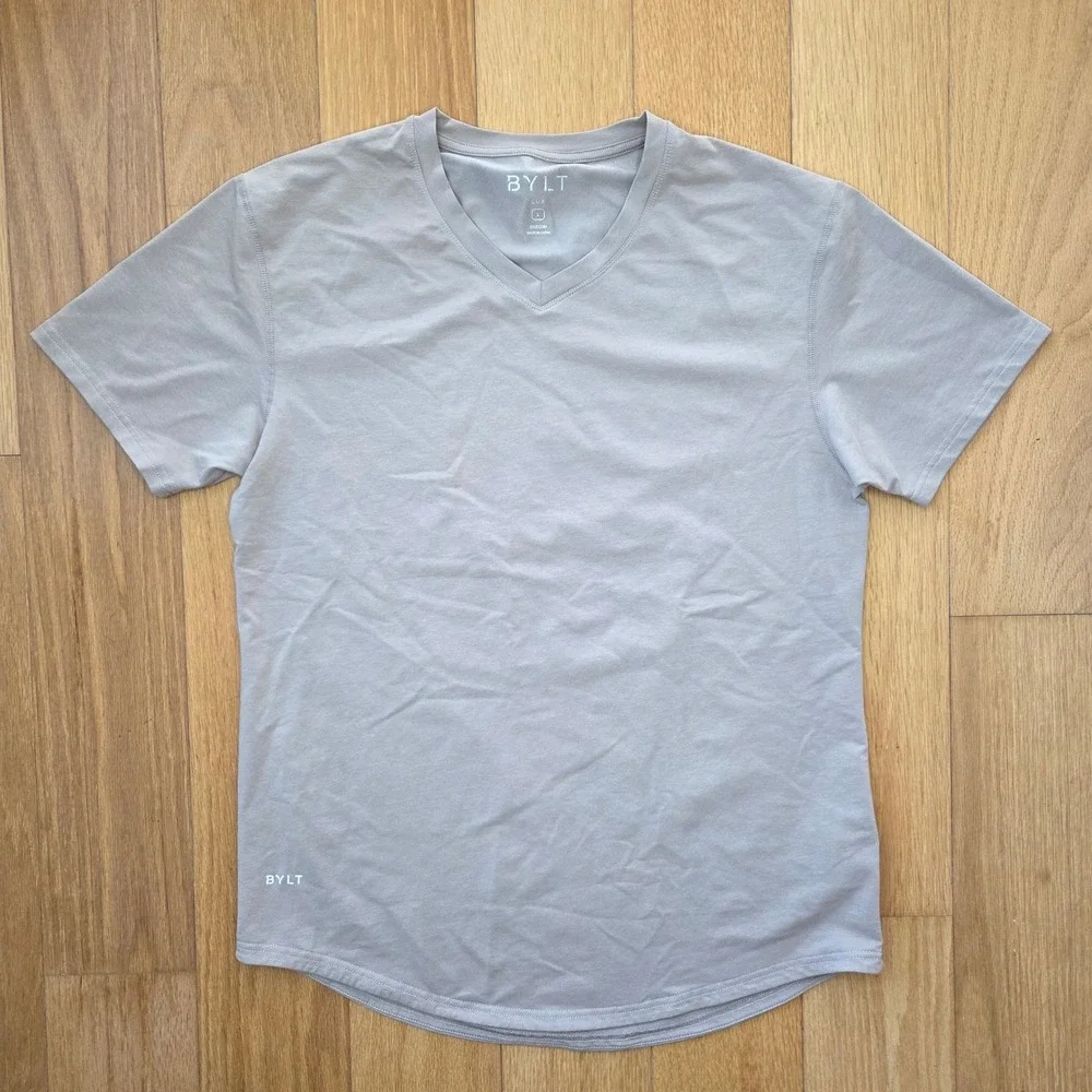 2pk BYLT Lux V-Neck T-Shirt Bundle Mens Large Green Taupe Drop Cut Short Sleeve
